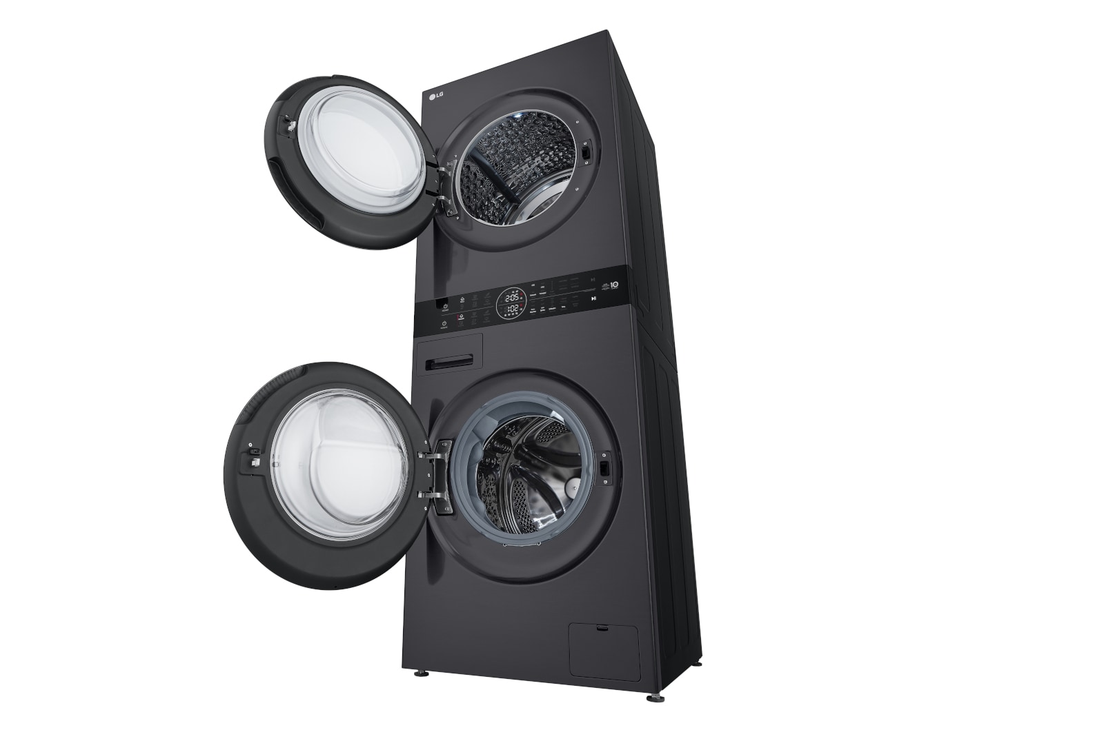 LG WashTower Matte Black (Waschmaschine: EEK A, 10kg, 1350 U./Min.; Trockner: EEK C, 10kg) Waschmaschine & Trockner in einem Gerät I WT1210MMF, WT1210MMF